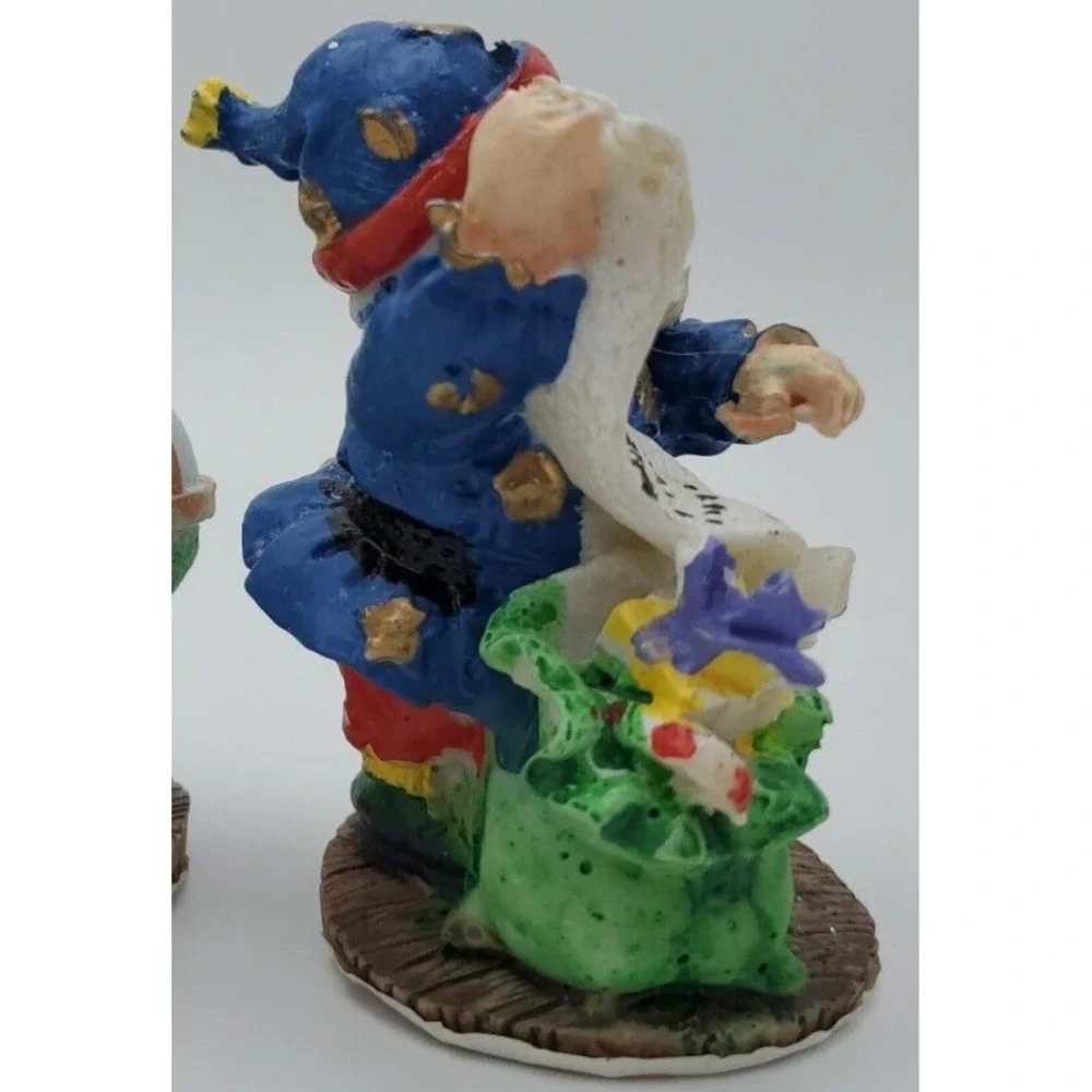 Vtg 1996 Handpainted Hermitage Pottery Santa Claus Set of 2 Blue List Globe 3.5